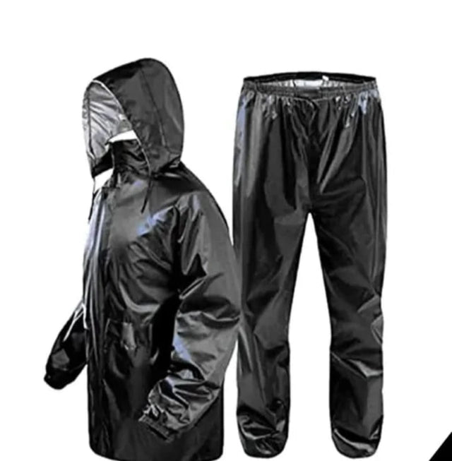 Polyester Full Sleeves Rainsuit Set for Men (Black, XL)