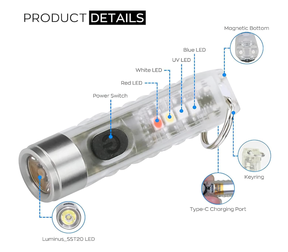 Mini Rechargeable Pocket Flashlight Keychain